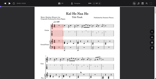 Kal Ho Naa Ho (Title Track) – Guitar TAB, Standard Notation & Piano Score (PDF + Tabs + MuseScore Access)