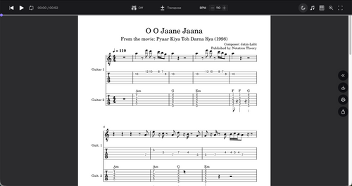 O O Jaane Jaana – Melody & Rhythm Guitar Score (PDF + Tabs + MuseScore Access)