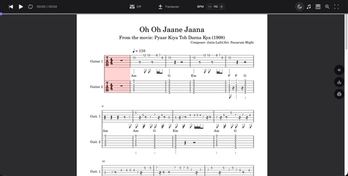 Oh Oh Jaane Jaana – Melody & Rhythm Guitar Score (PDF + Tabs + MuseScore Access)