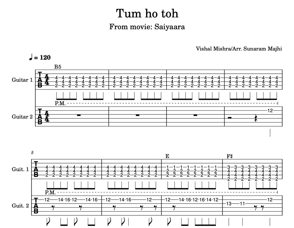 Tum Ho Toh (Saiyaara) Melody & Rhythm Guitar Score (PDF + Tabs + MuseScore Access)