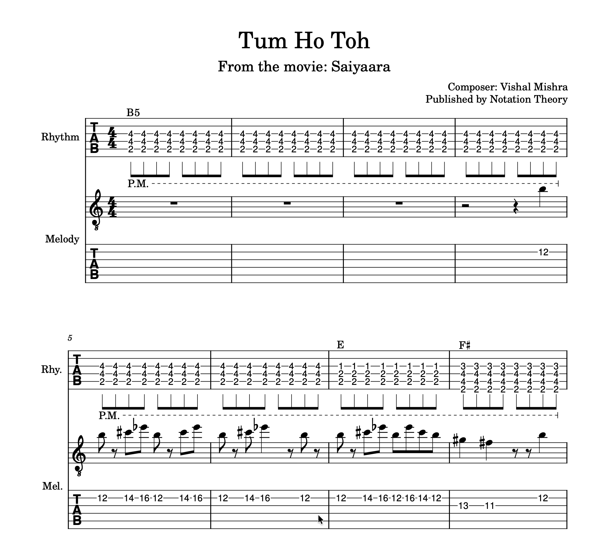 Tum Ho Toh (Saiyaara) Melody & Rhythm Guitar Score, Standard Notation (PDF + Tabs + MuseScore Access)